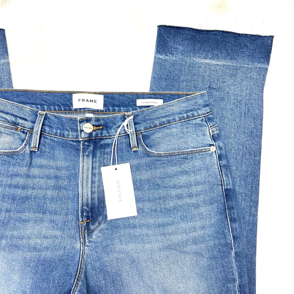 🚫SOLD! NWT🤩 |•FRAME DENIM•| Le High Straight High-Rise Raw Edge Slit Jeans - Picture 4 of 16